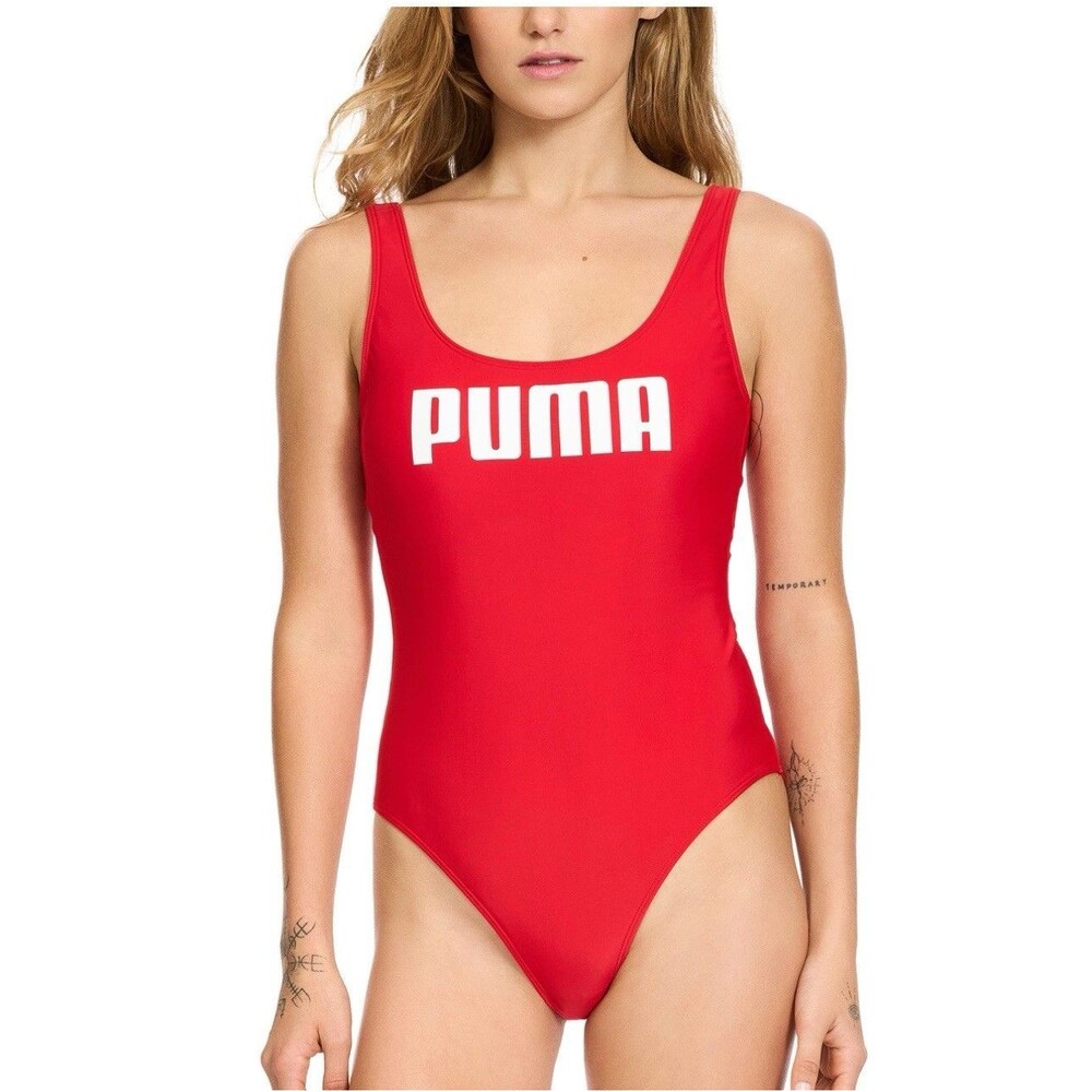 PUMA One Piece Swimsuit Low Back Logo RED Women’s Size Large